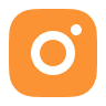 Orange camera icon on black background.