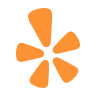 Orange flower-like logo on black background.