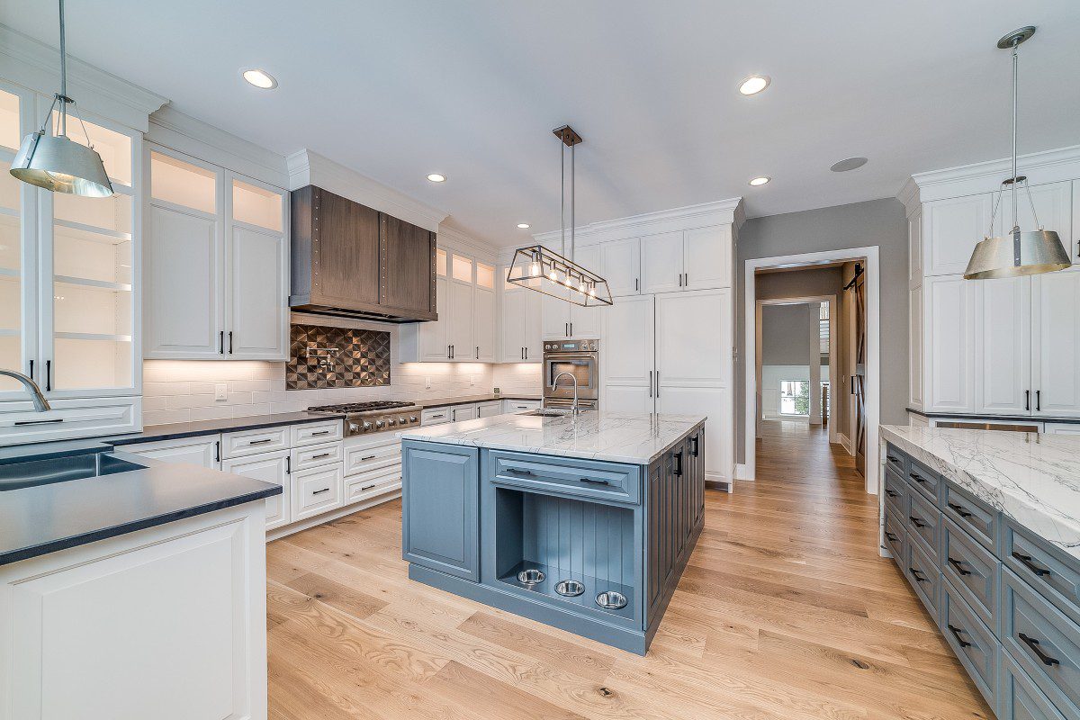 Spacious modern kitchen with center island.