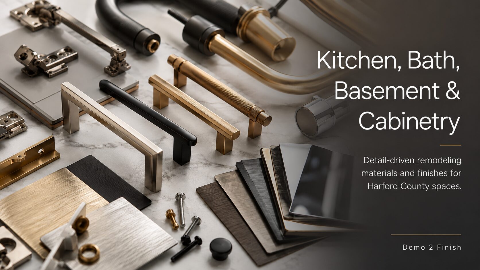Kitchen remodeling hardware and finish samples for Harford County homes