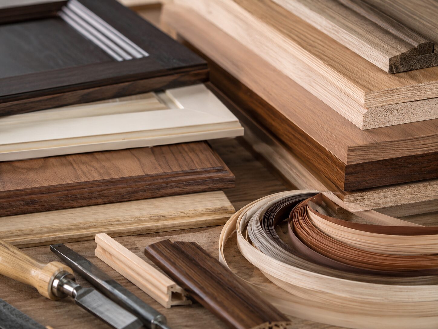 Wood and cabinetry material samples for custom cabinetry in Harford County