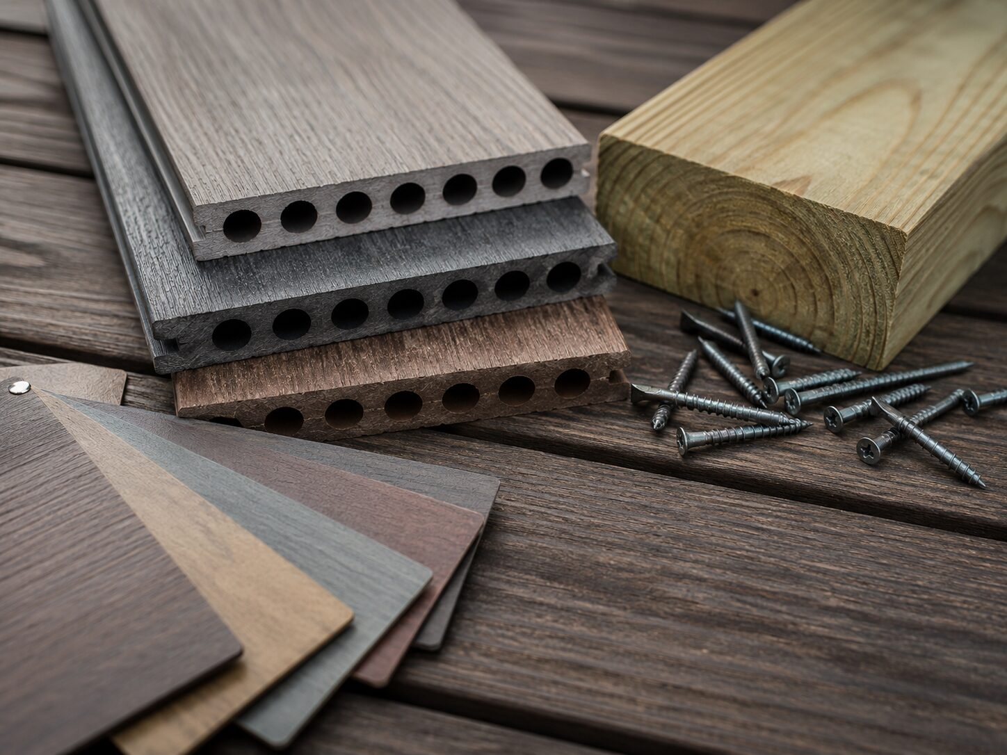 Deck board and outdoor material samples for Harford County deck building