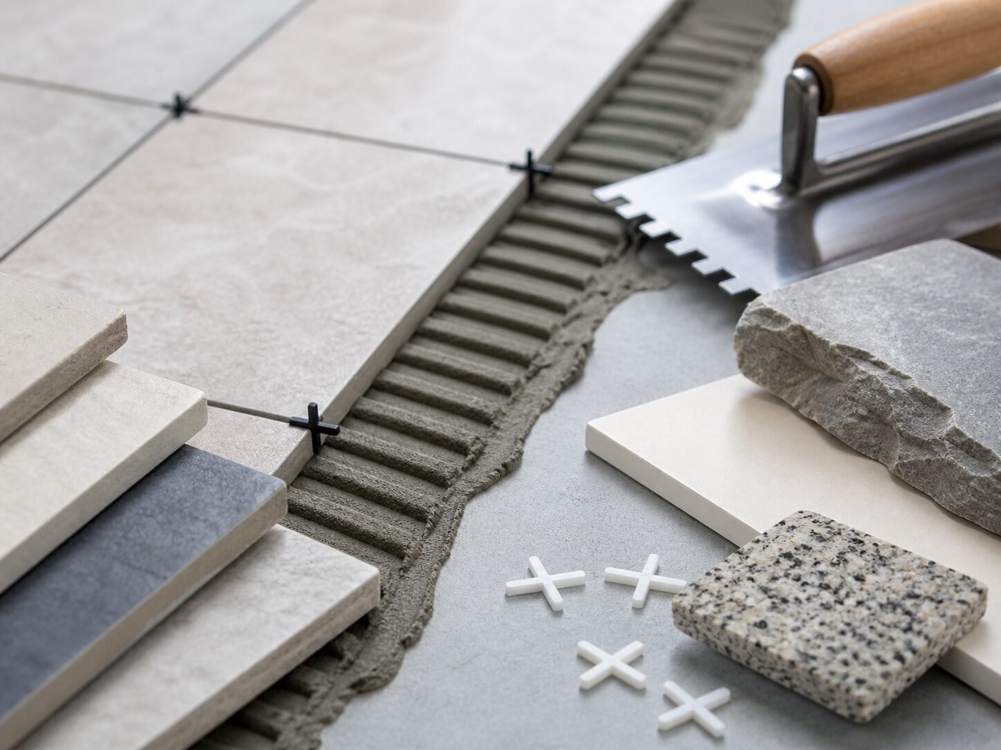 Tile and surface material samples for bathroom remodeling in Harford County