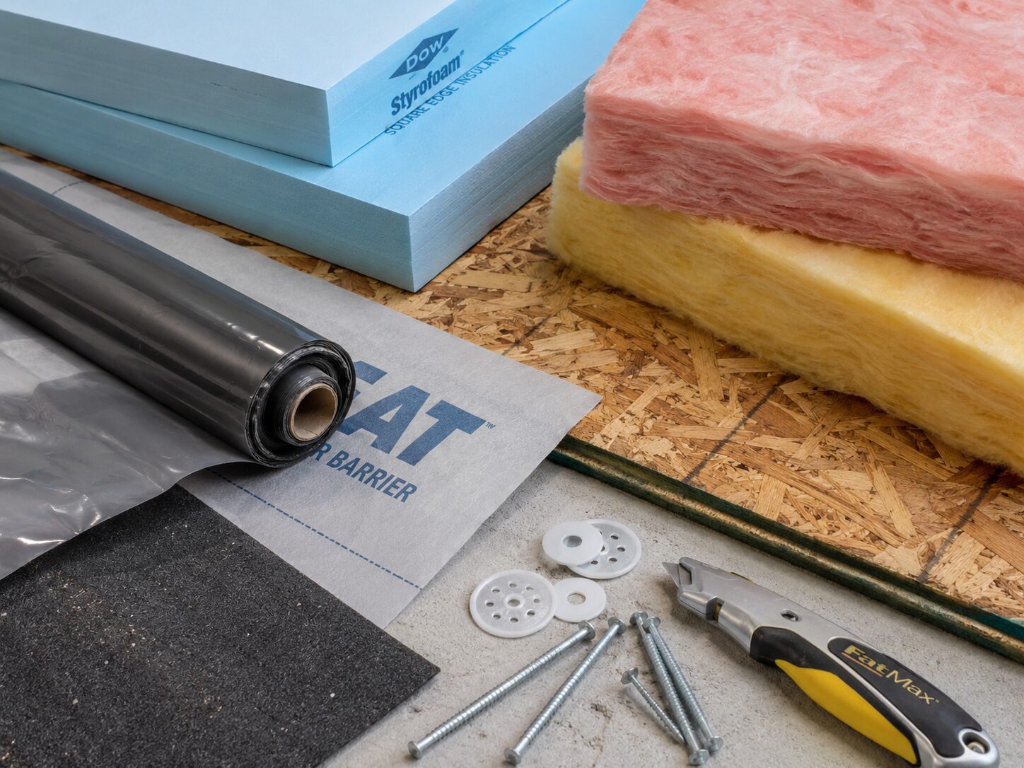 Insulation and basement finishing material samples for Harford County homes